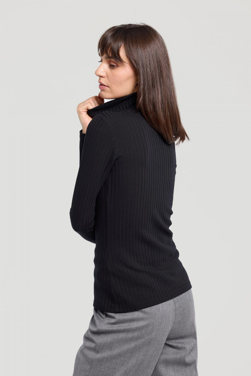 Black ribbed knit turtleneck