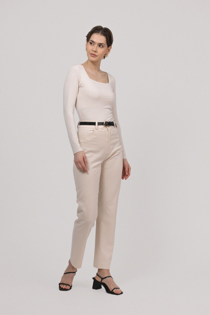 Proste spodnie z lyocellu i bawełny waniliowe