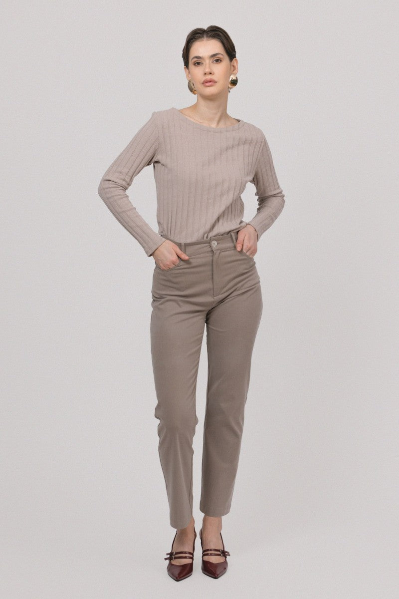 Proste spodnie z lyocellu i bawełny taupe