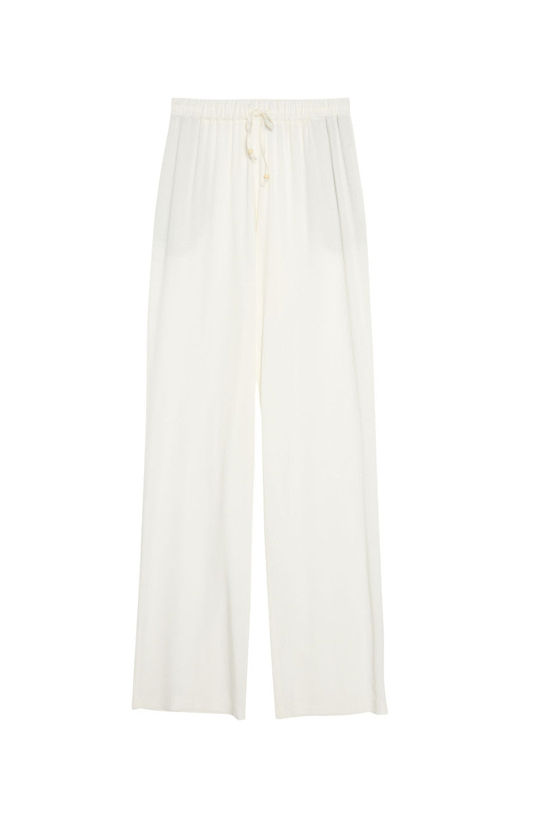 Cream viscose straight trousers with ties