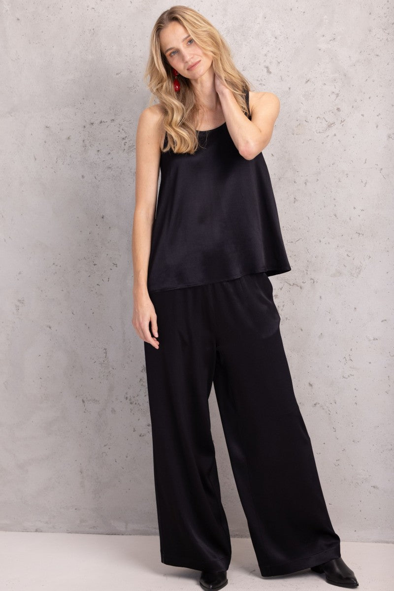 Satynowe spodnie z gumą w pasie czarne