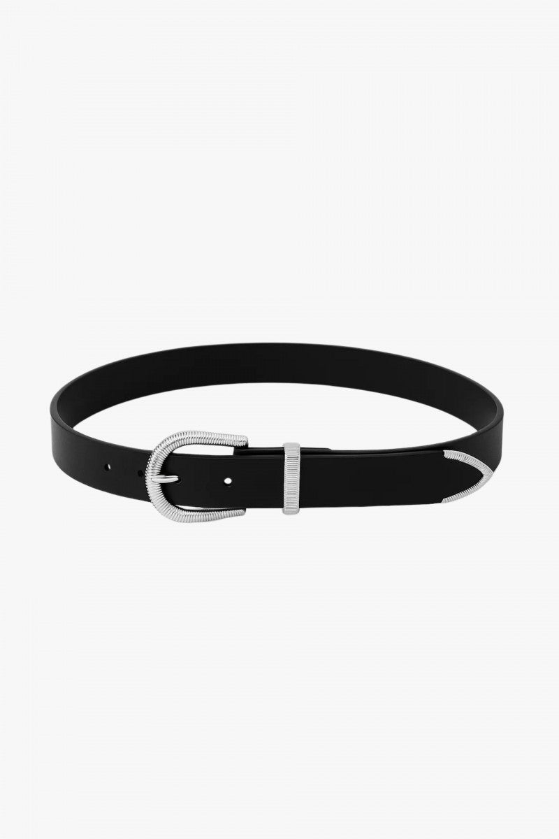 Skórzany pasek 2,5 cm z ozdobną klamrą srebrny - packshot