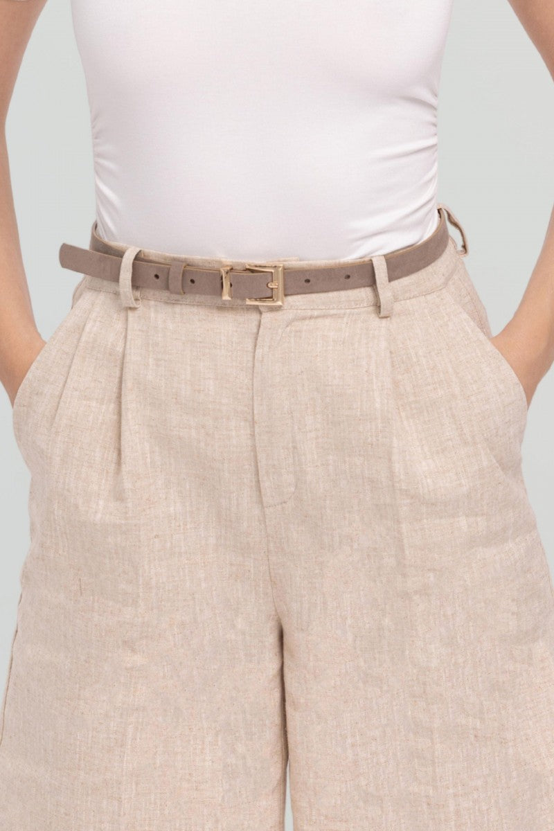 Zamszowy pasek 2 cm z kwadratową złotą klamrą taupe