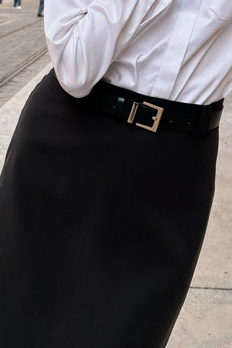 Skórzany pasek 3 cm z kwadratową klamrą złoty