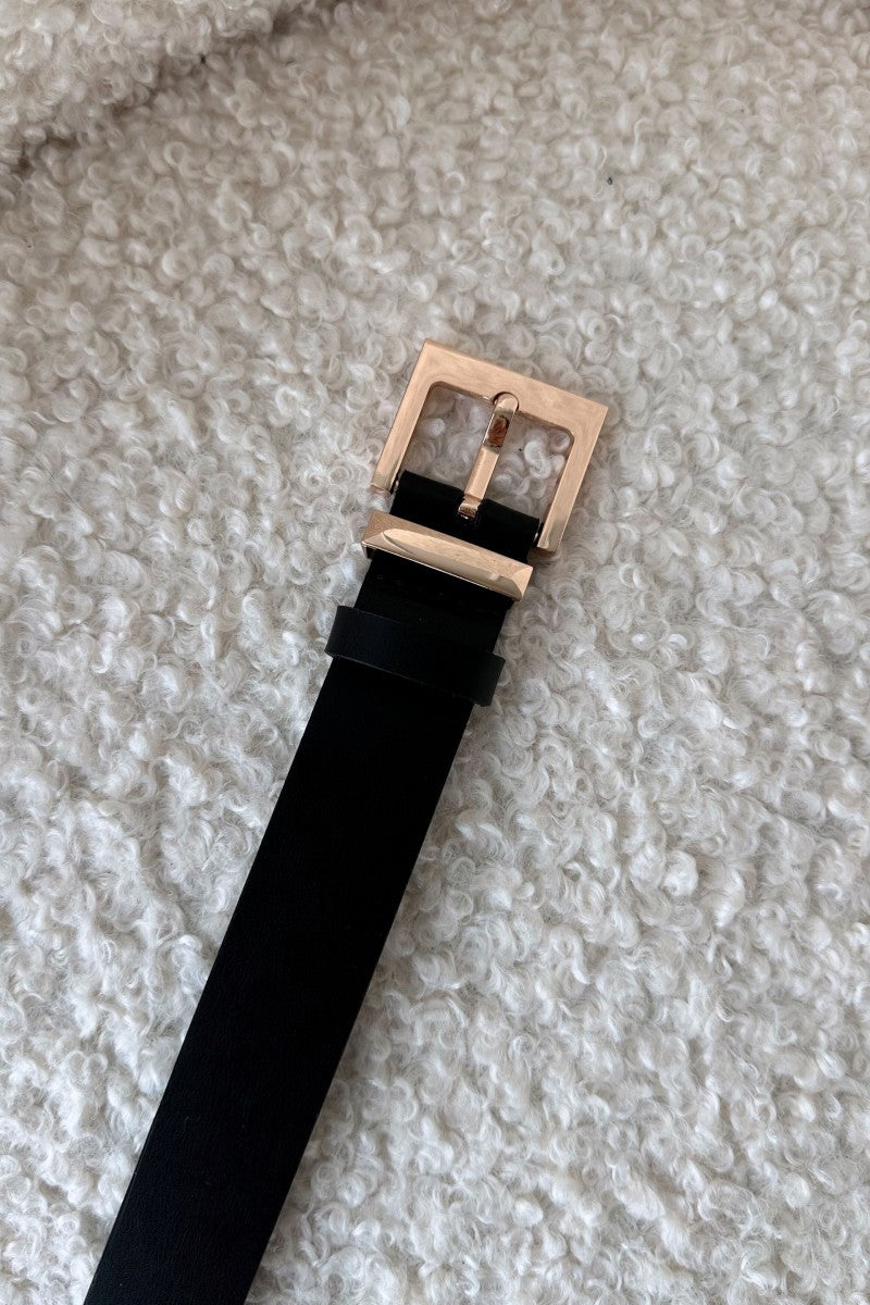 3 cm leather belt with a square buckle, gold