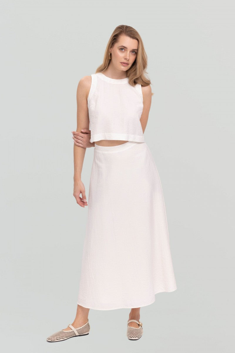 Spódnica maxi z kreszowanej wiskozy biała