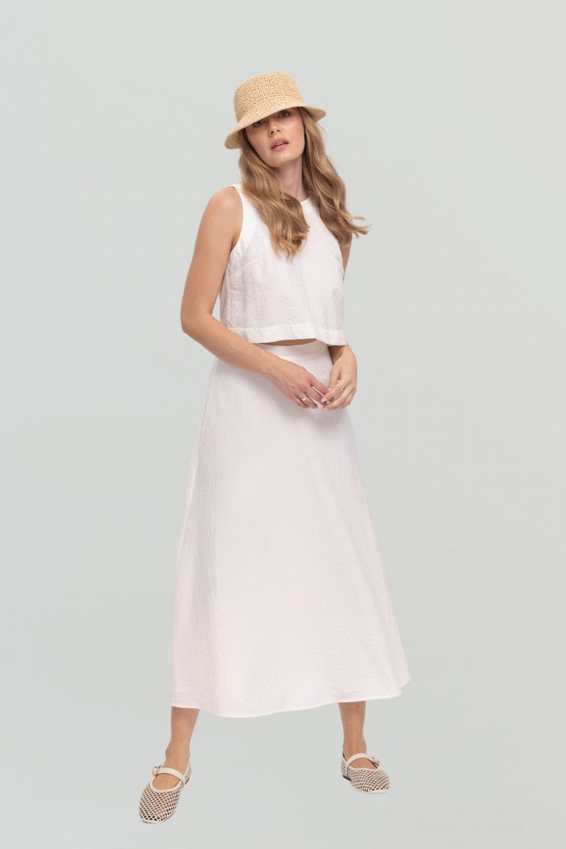 White crinkled viscose maxi skirt