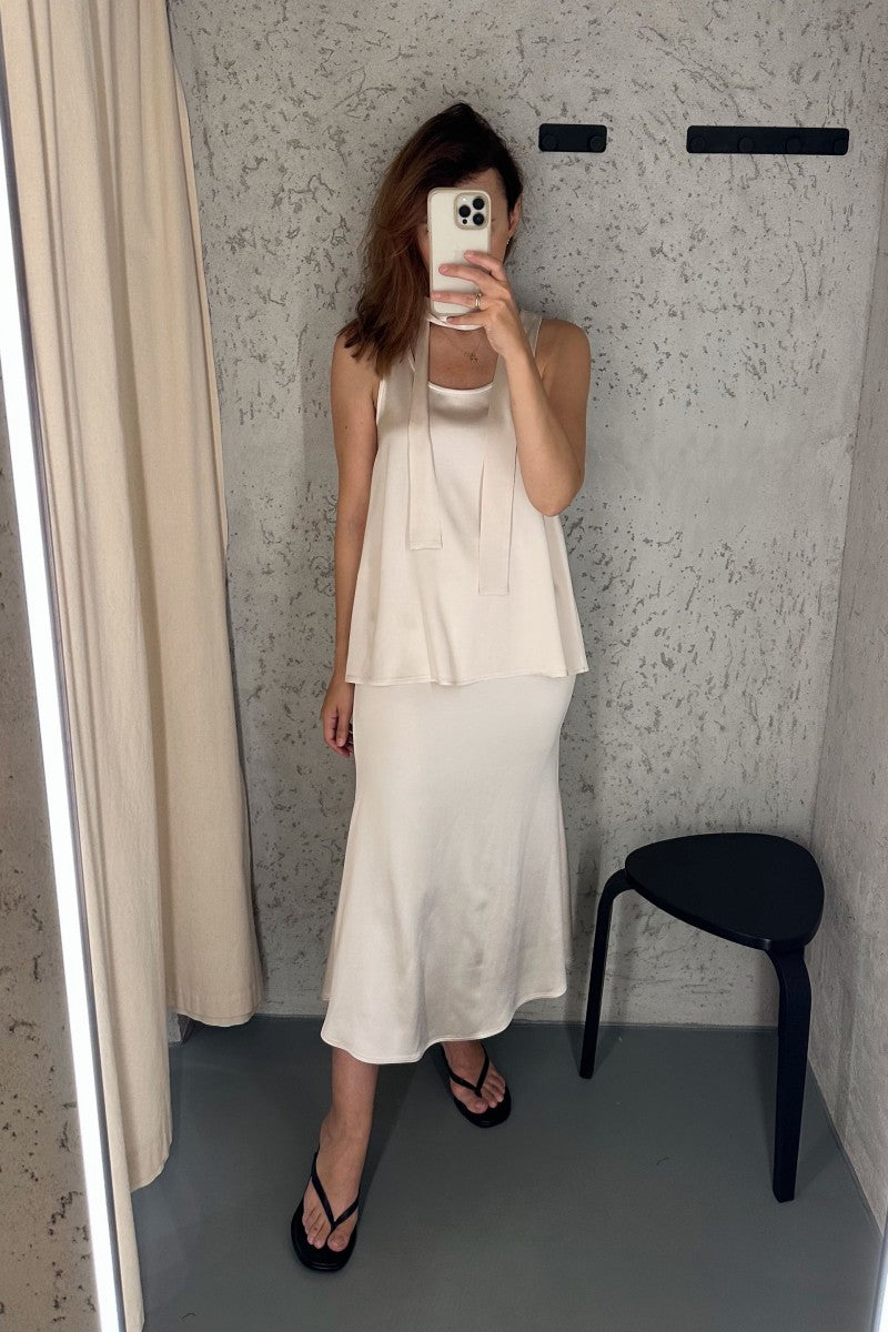 Pearl Gold Satin Midi Skirt