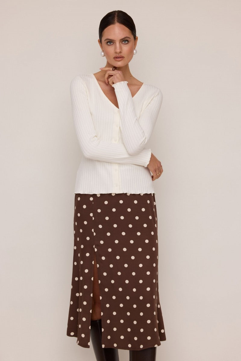 Polka dot midi skirt with leg slit