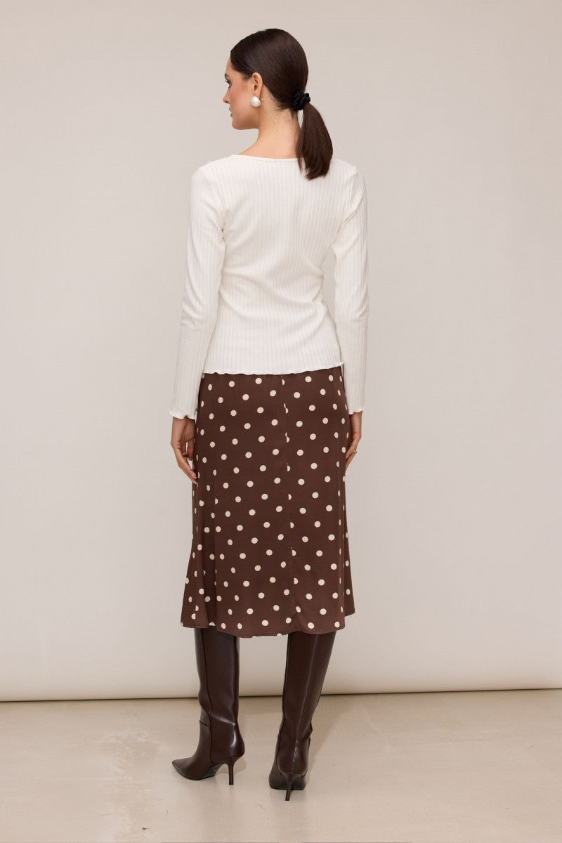 Polka dot midi skirt with leg slit