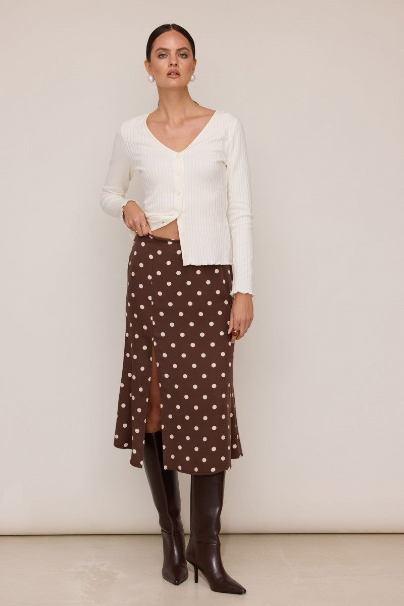 Polka dot midi skirt with leg slit