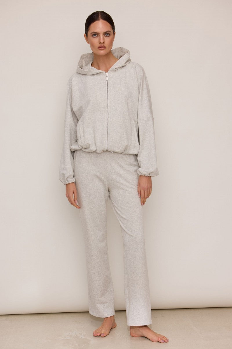 Spodnie dresowe z prostą nogawką jasnoszary melanż