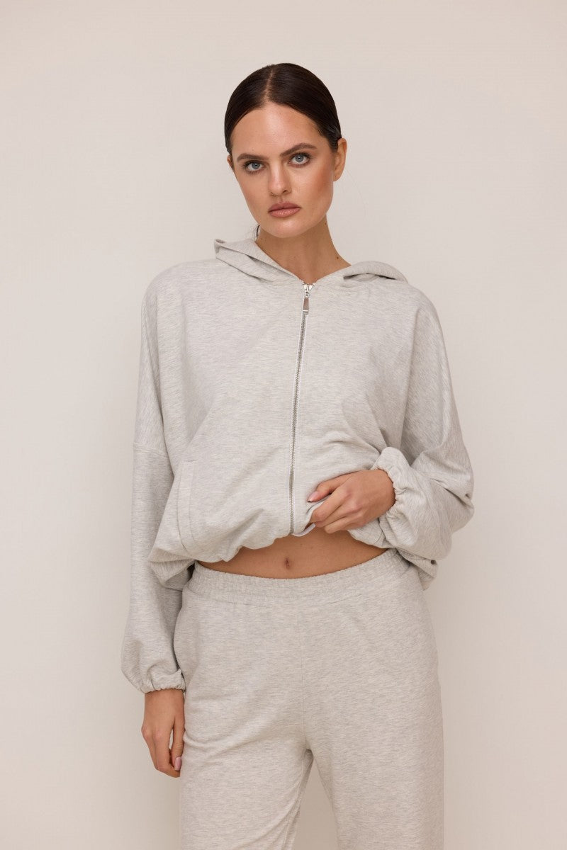 Light gray melange straight leg sweatpants
