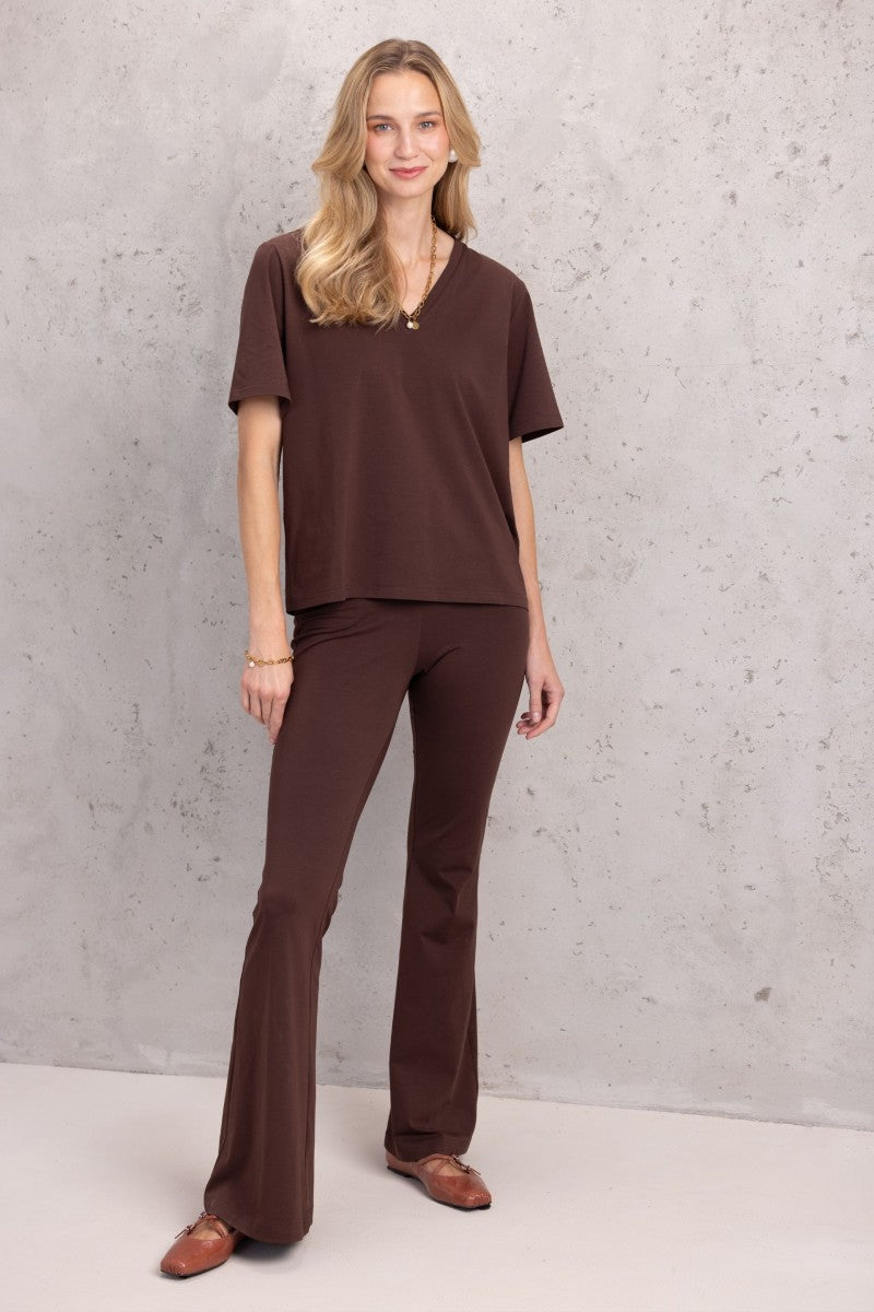 Brown cotton knit flared trousers