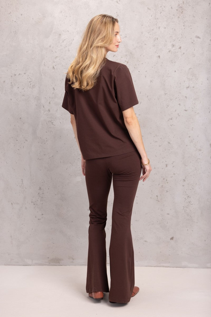 Brown cotton knit flared trousers