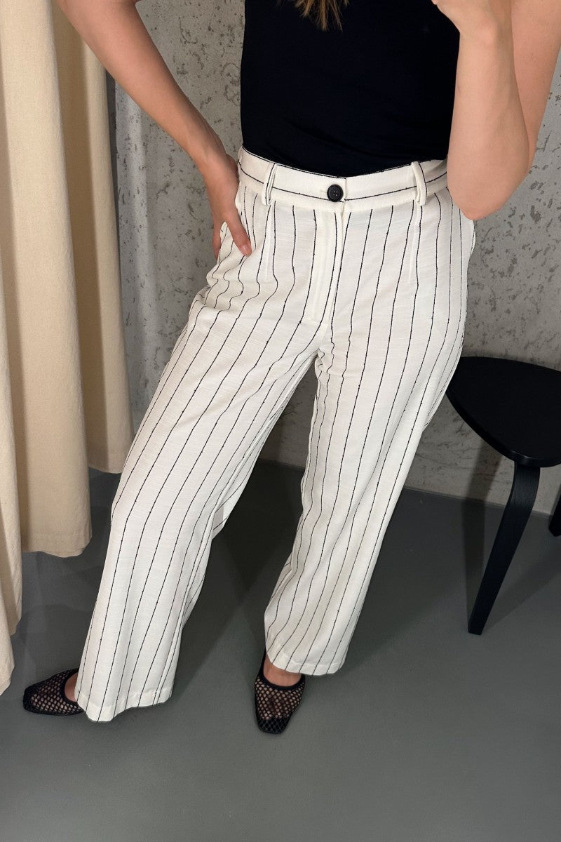 Spodnie w paski z lyocellu i bawełny białe