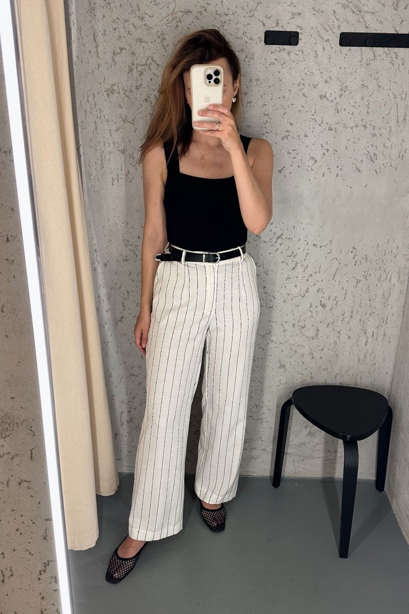 Spodnie w paski z lyocellu i bawełny białe