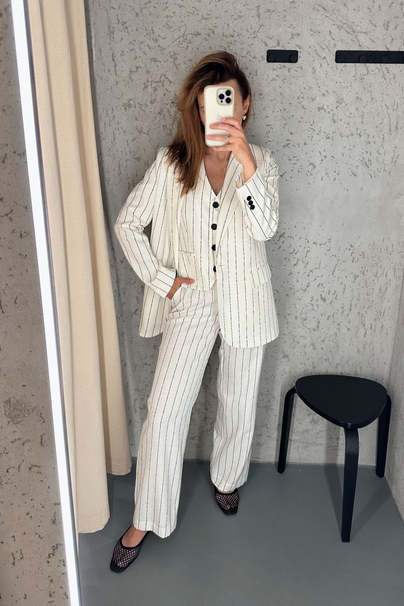 Spodnie w paski z lyocellu i bawełny białe