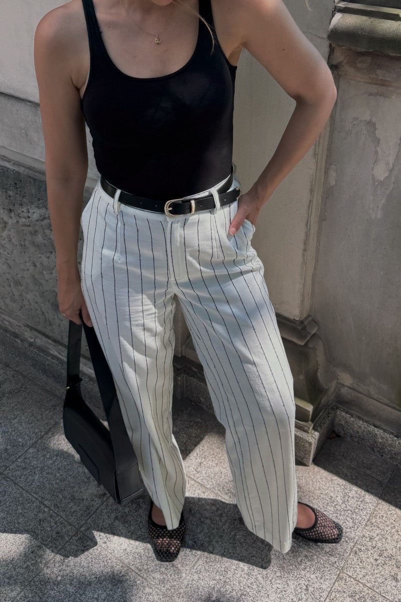 Spodnie w paski z lyocellu i bawełny białe