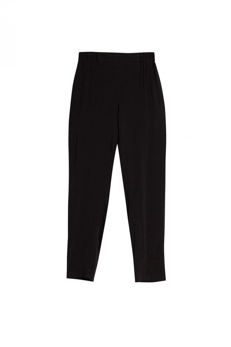 Spodnie z gumką z rayonu i lnu czarne
