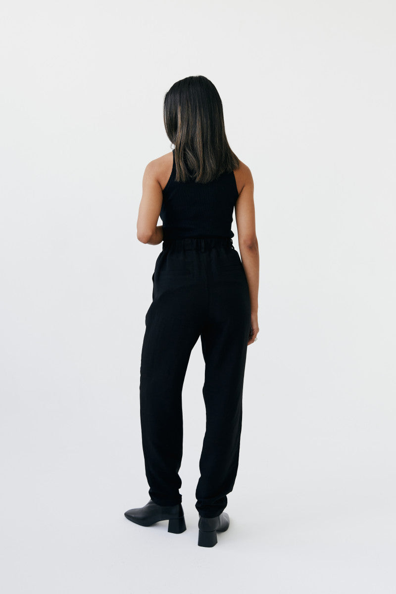 Spodnie z gumką z rayonu i lnu czarne