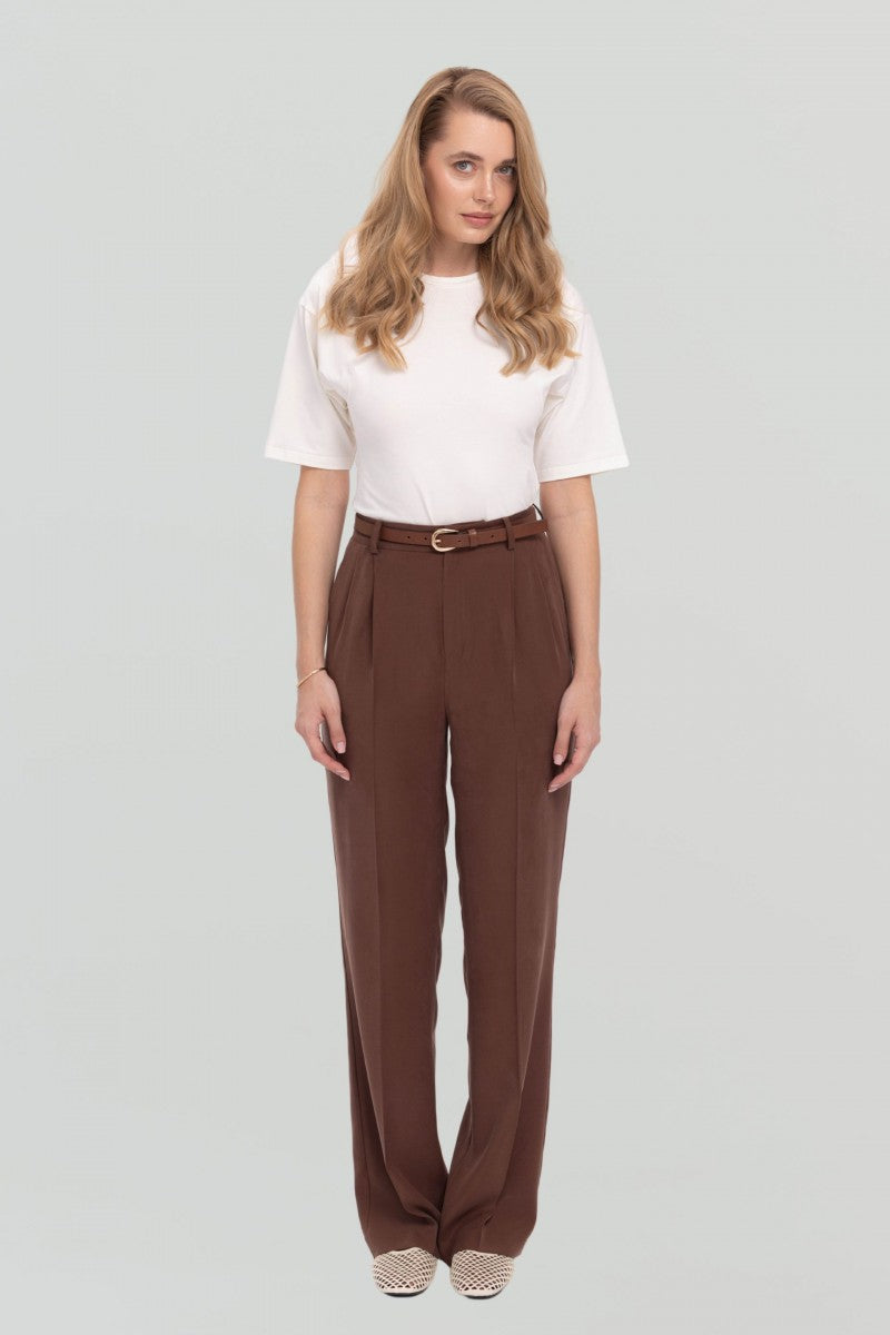 Spodnie z szeroką nogawką czekoladowe