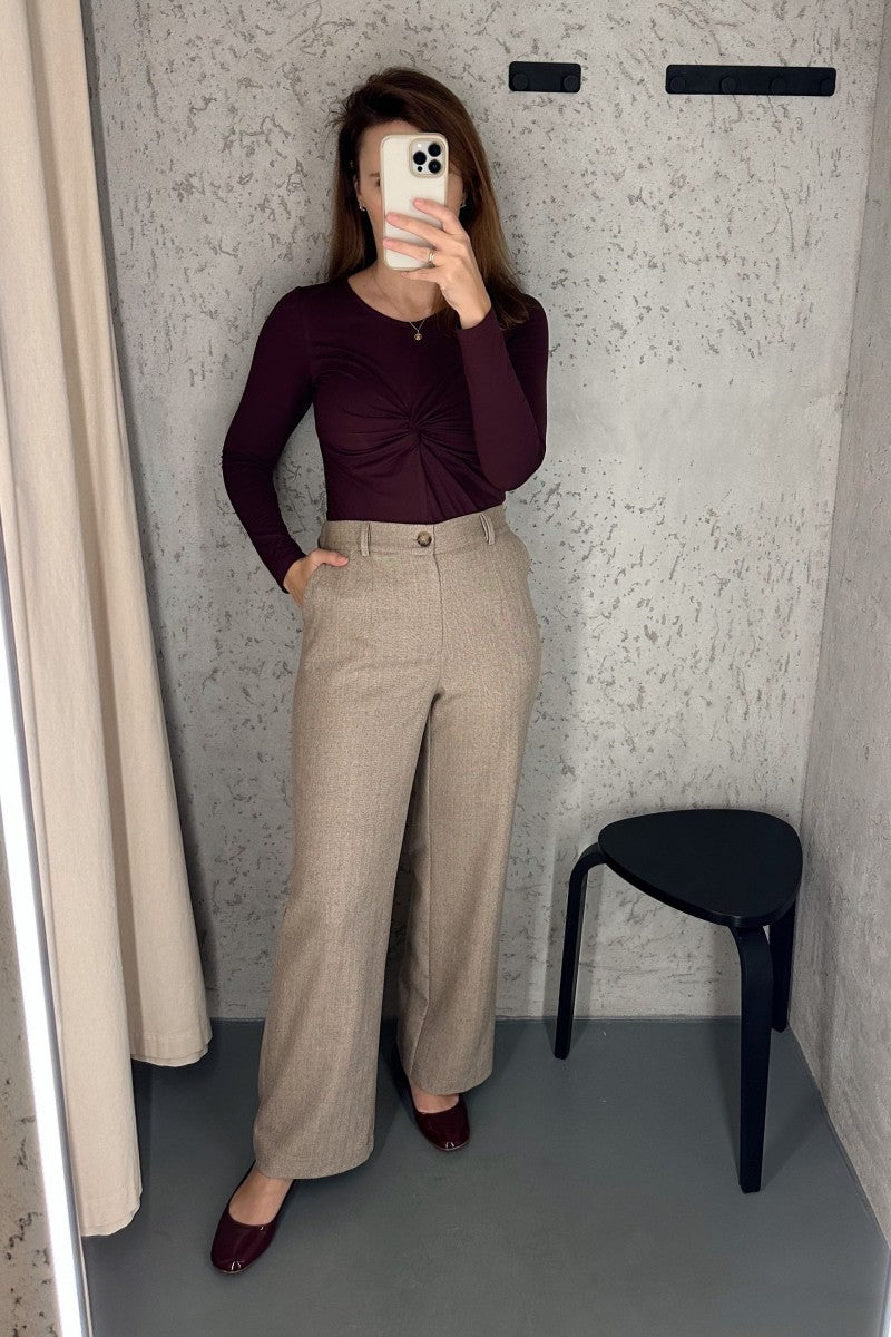 Spodnie z wełny merino w jodełkę