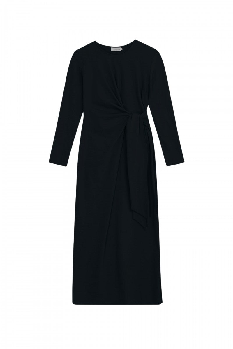 Sukienka maxi z długim rękawem i supłem czarna