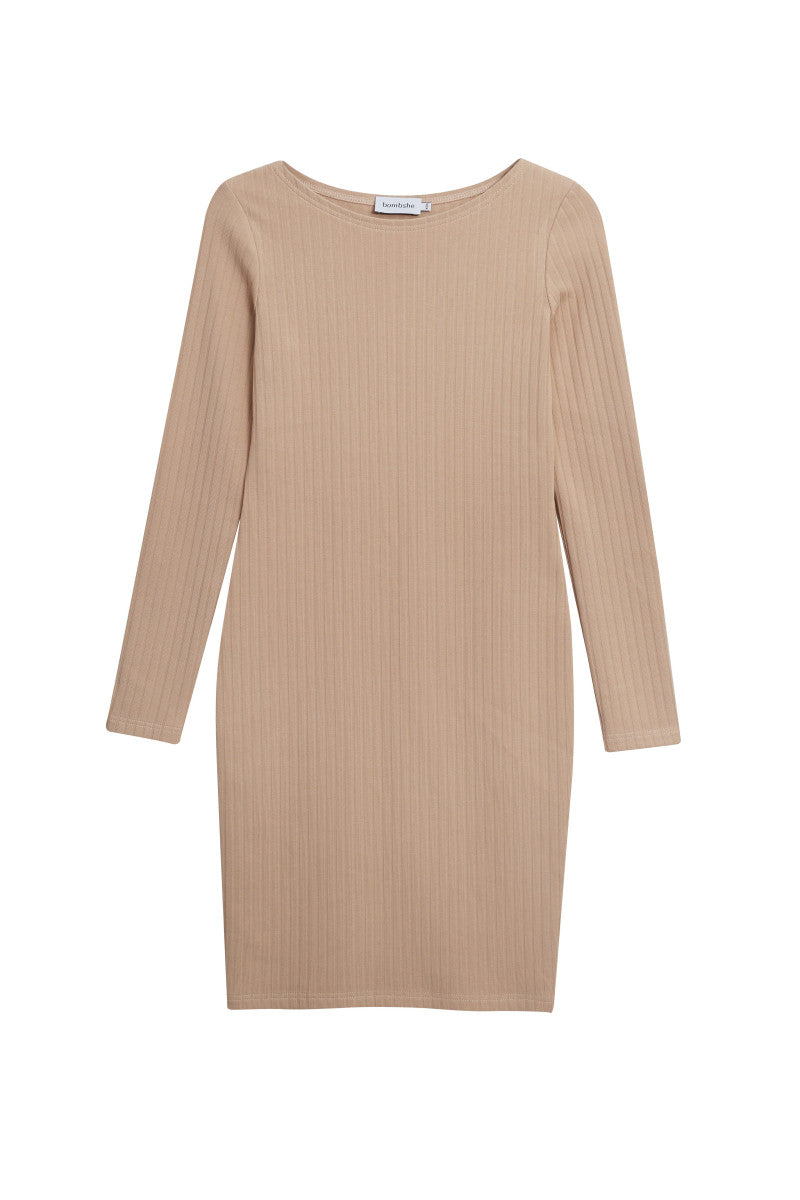 Sukienka mini z prążkowanej bawełny beżowa