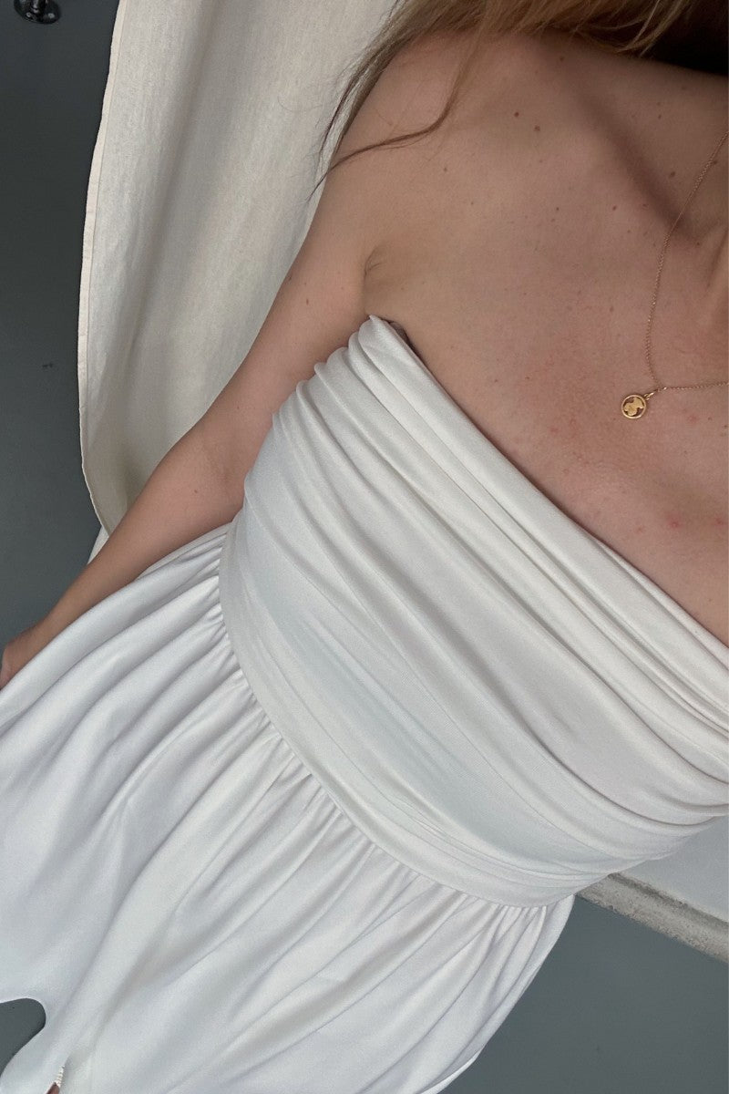 White ruched dress with detachable straps