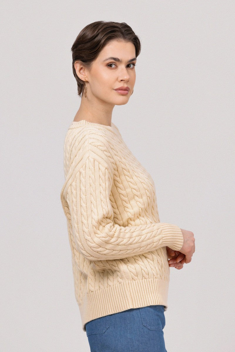 Sweter o warkoczowym splocie pastelowy żółty