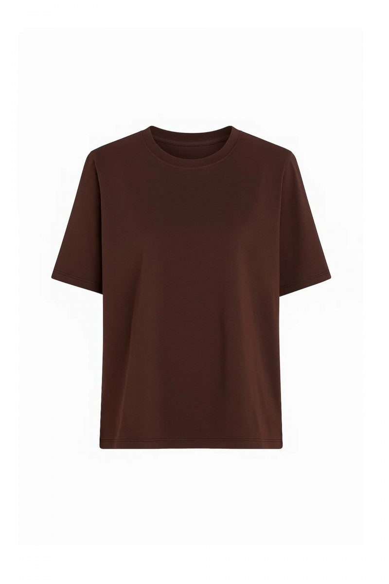 T-shirt basic o pudełkowym kroju czekoladowy - packshot