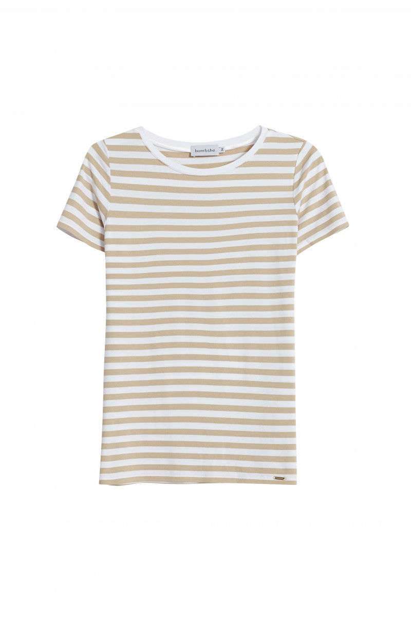 Basic T-shirt with beige stripes