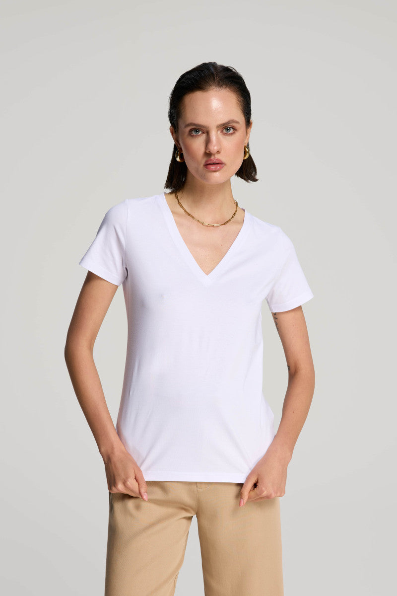 T-shirt z dekoltem v z bawełny supima biały