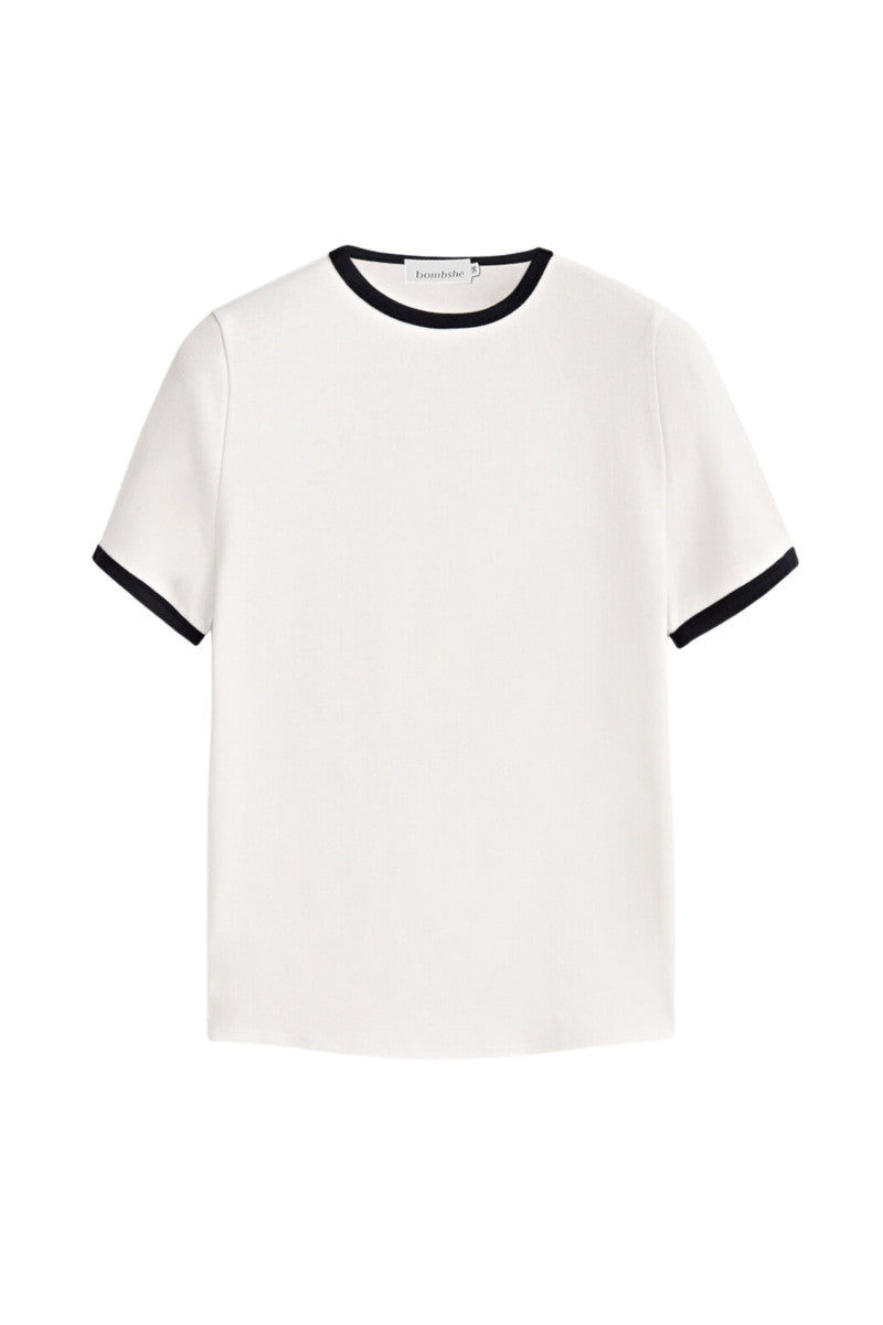 T-shirt z lamówką biały - packshot 