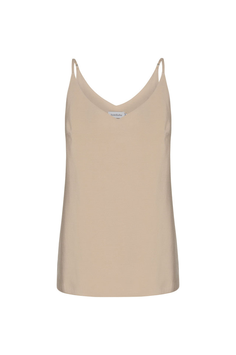Top na ramiączkach z wiskozy beżowy