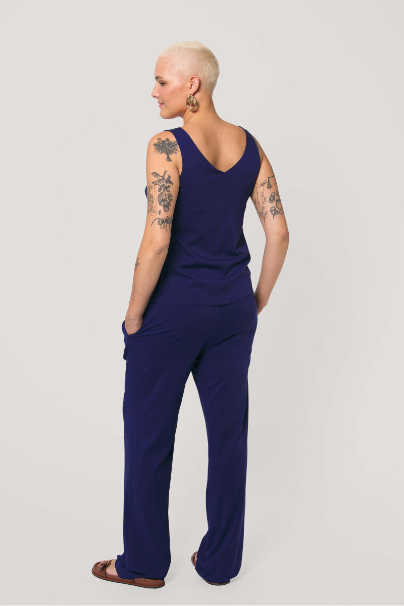 Navy blue viscose top with wide straps