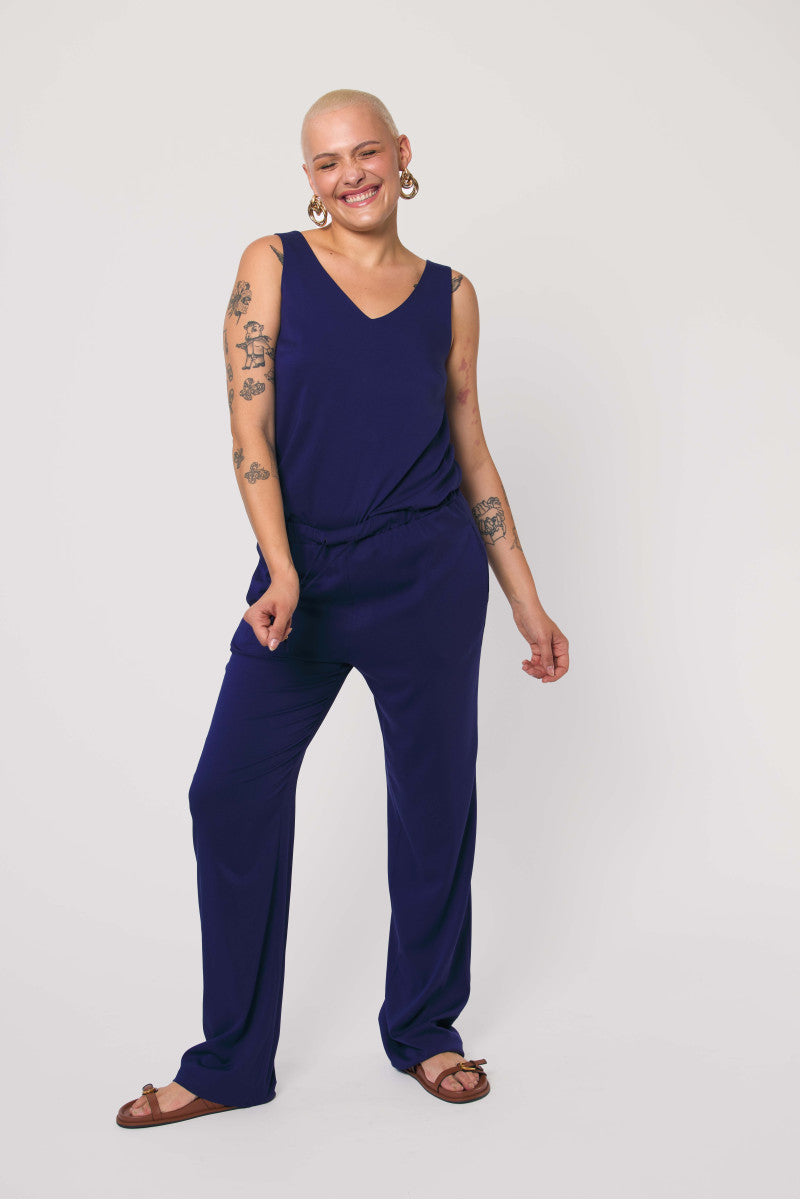 Navy blue viscose top with wide straps