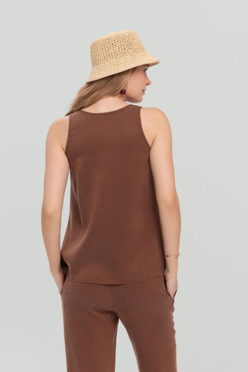 Top o luźnym kroju głęboki brązowy