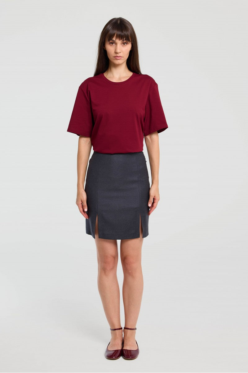 Wool skirt with slits and silk anthracite