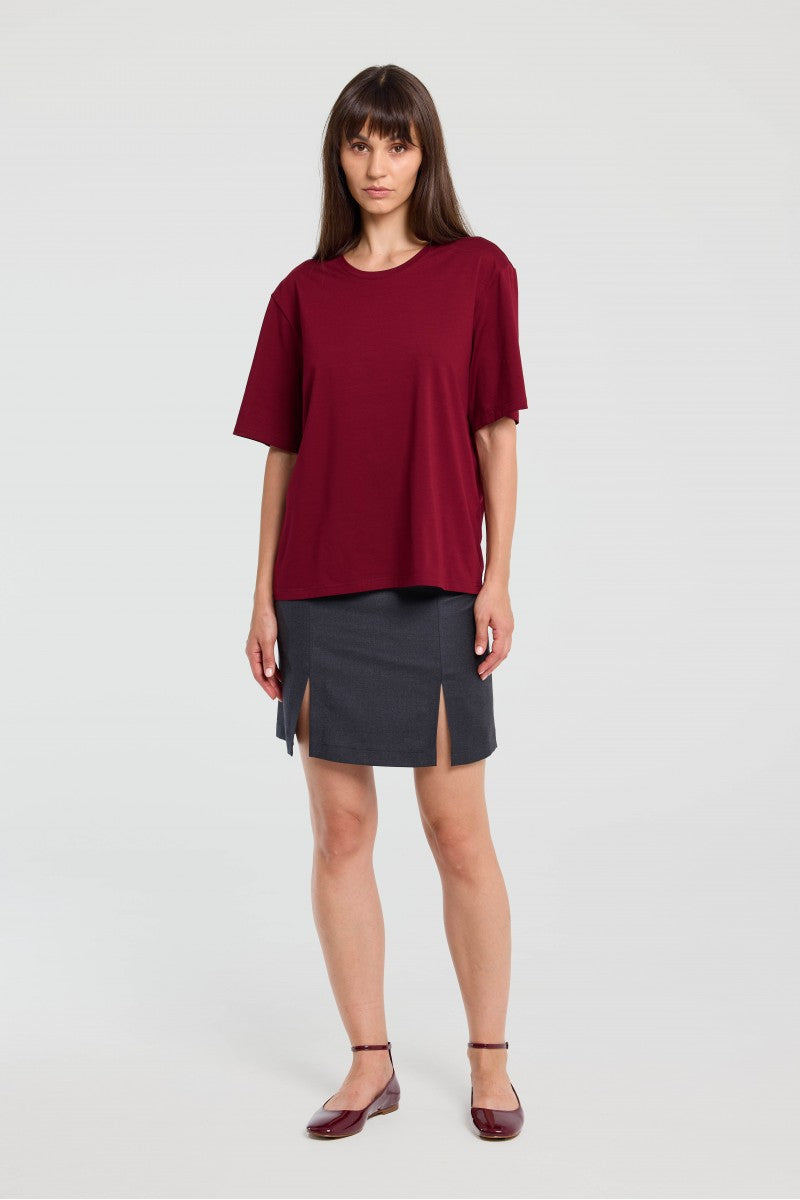 Wełniana spódnica z rozporkami z dodatkiem jedwabiu antracyt