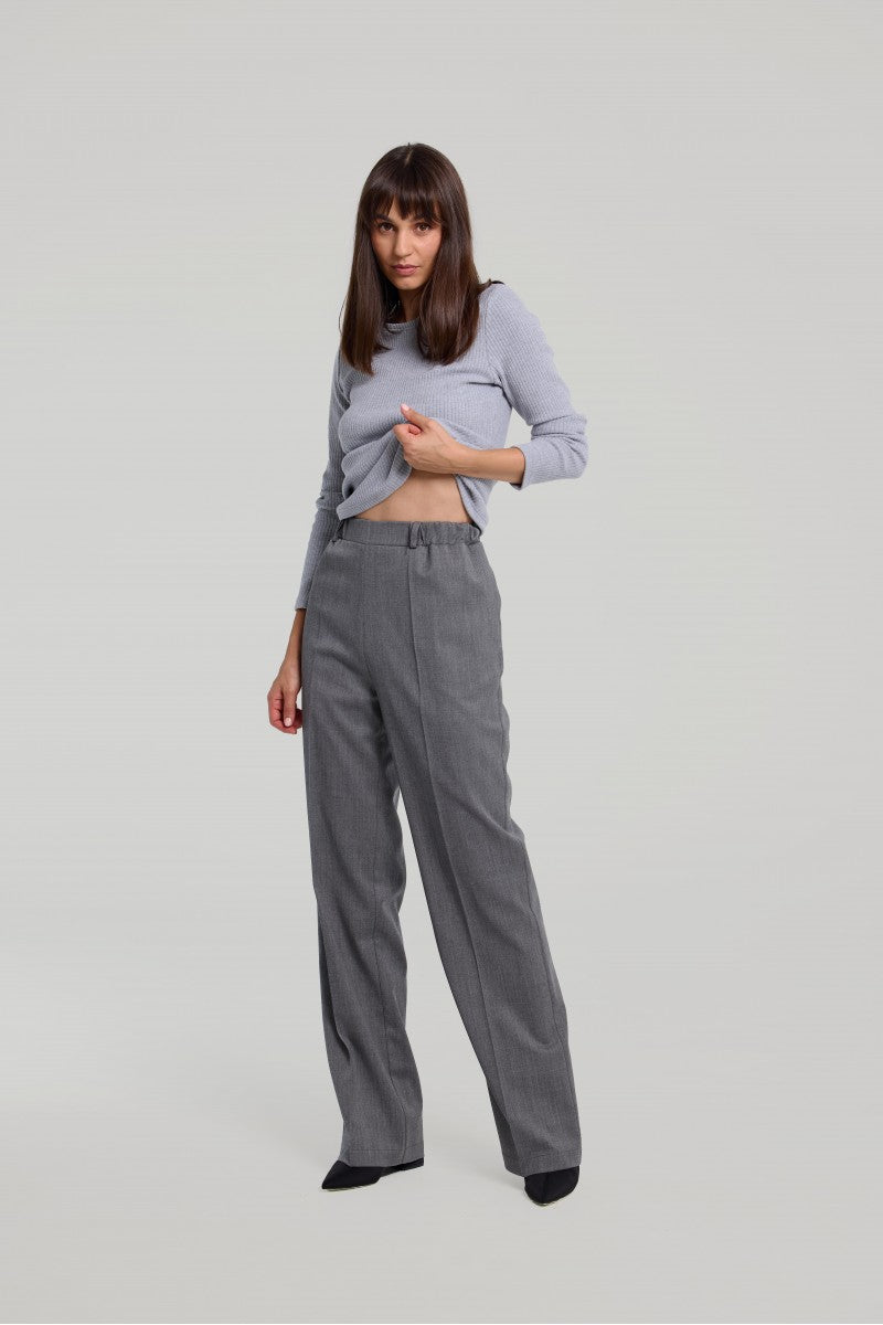 Woolen lined trousers with elastic waistband, gray