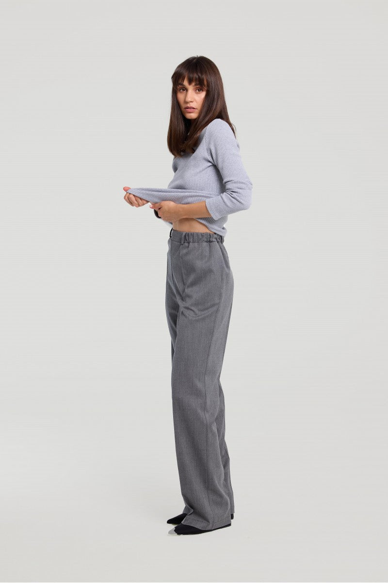 Woolen lined trousers with elastic waistband, gray
