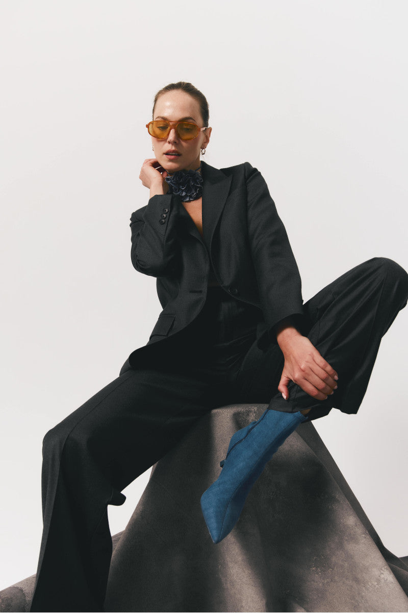 Anthracite wool trousers with silk