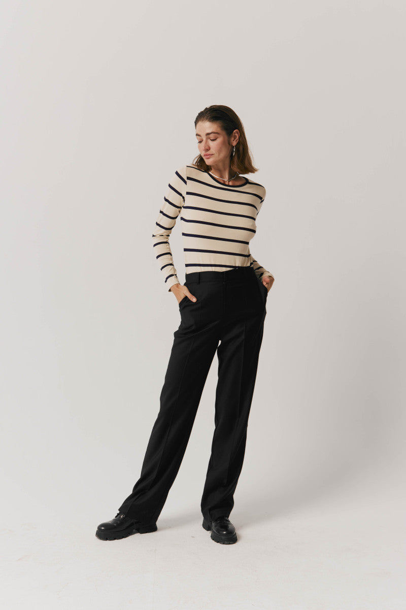 Wool trousers with elastic waistband and silk, black