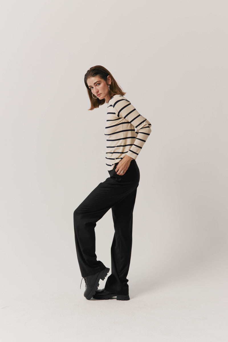 Wool trousers with elastic waistband and silk, black