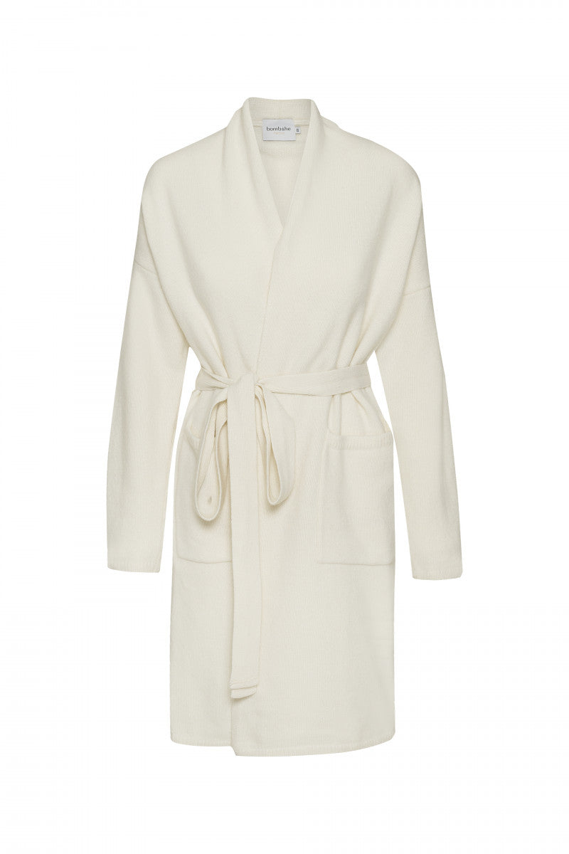 Wełniany długi kardigan kremowy